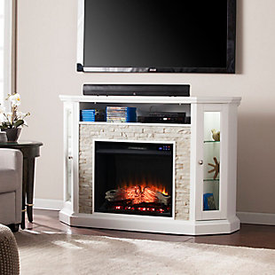 Southern Enterprises Harper Corner Convertible Touch Screen Electric Fireplace with Storage - White, , rollover