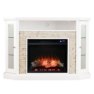 Southern Enterprises Harper Corner Convertible Touch Screen Electric Fireplace with Storage - White, , large