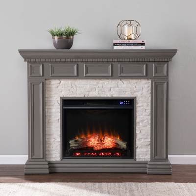 Southern Enterprises Furniture Horstena 50" Mantel with Touch Screen Electric Fireplace, Gray