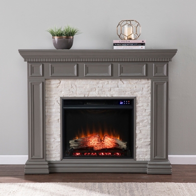 Southern Enterprises Furniture Horstena 50 Mantel with Touch Screen Electric Fireplace, Gray