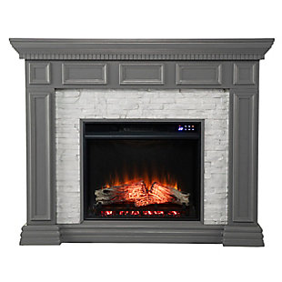 Southern Enterprises Horstena Faux Stone Electric Fireplace with Touch Screen Control Panel, , large