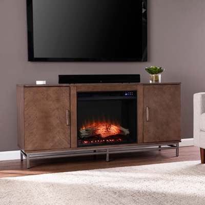 Southern Enterprises Furniture Lysle 60 TV Stand with Touch Screen Fireplace, Brown