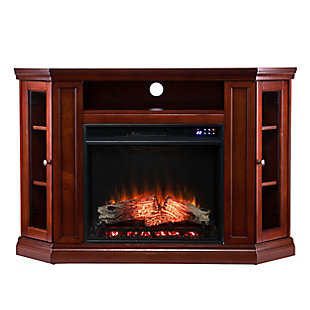 Southern Enterprises Maddeline Electric Corner Touch Screen Fireplace with Storage - Brown Mahogany, , large