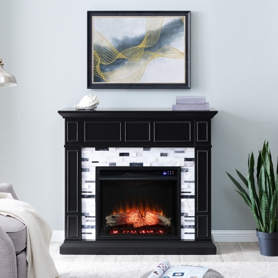 Southern Enterprises Furniture Odella Touch Screen Fireplace Mantel, Black