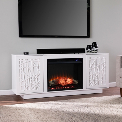 Southern Enterprises Furniture Gerrieh 60 TV Stand with Touch Screen Fireplace, White