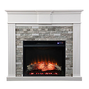 Southern Enterprises Ashlaurel Touch Screen Electric Fireplace with Faux Stone Surround, , large