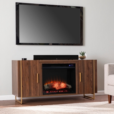 Southern Enterprises Furniture Reslyn 55 TV Stand with Touch Screen Fireplace, Brown/Gold