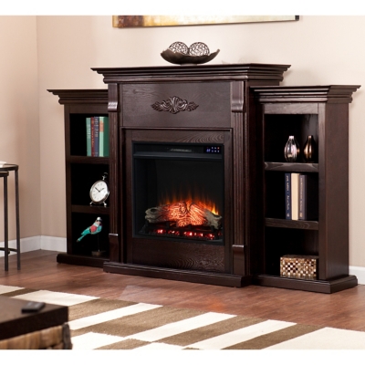 Southern Enterprises Furniture Harkdale Touch Screen Electric Fireplace with Bookcases, Classic Espresso