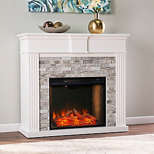 Southern Enterprises Ashlaurel Smart Electric Fireplace with Faux Stone Surround, , rollover