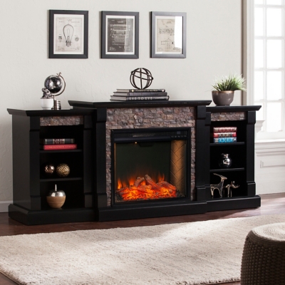 Southern Enterprises Daygren Smart Fireplace with Bookcases, Satin Black, rollover