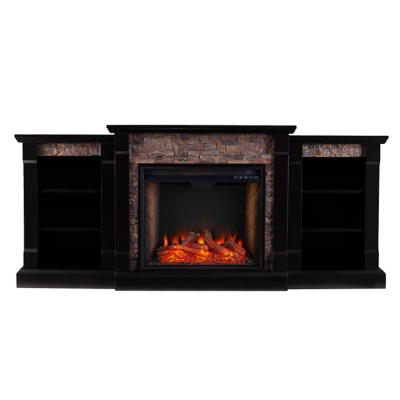 Southern Enterprises Daygren Smart Fireplace with Bookcases, Satin Black, large