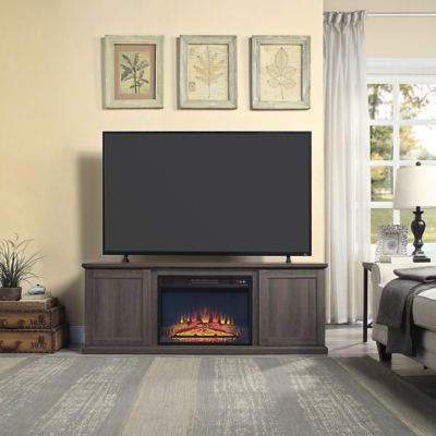 Manhattan Comfort Franklin 60" TV Stand with Electric Fireplace, Brown, rollover