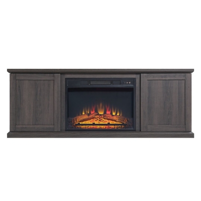 Manhattan Comfort Franklin 60" TV Stand with Electric Fireplace, Brown, large