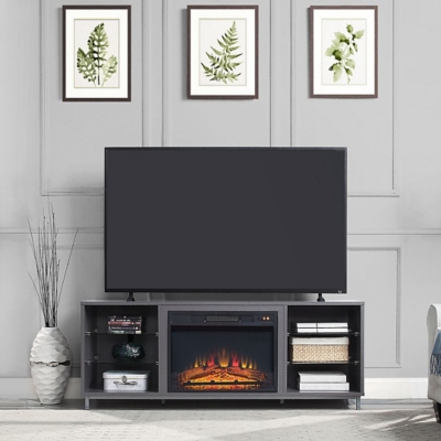 Manhattan Comfort Brighton 60" TV Stand with Electric Fireplace, Gray