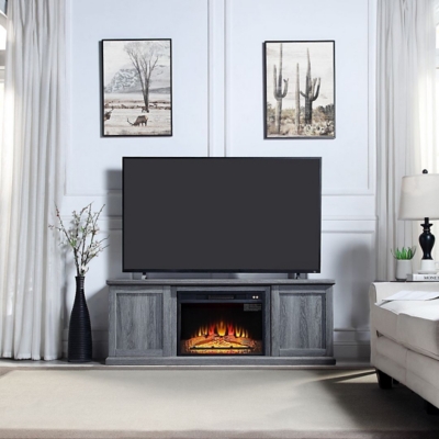 Manhattan Comfort Franklin 60" TV Stand with Electric Fireplace, Gray