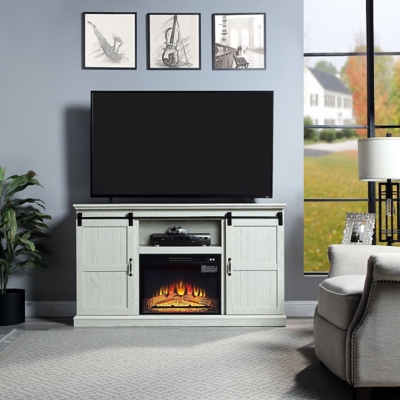 Manhattan Comfort Myrtle 60" TV Stand with Electric Fireplace, Cream Oak