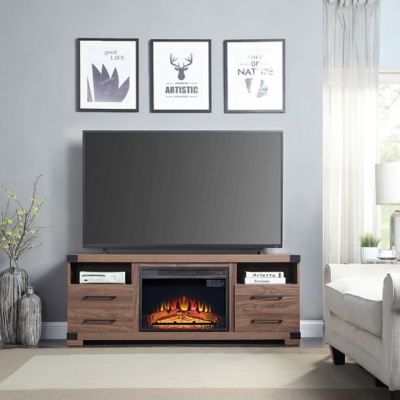 Manhattan Comfort Richmond 60" TV Stand with Electric Fireplace, Brown