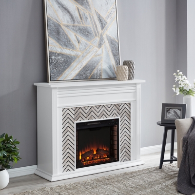 Southern Enterprises Nayelington 50" Mantel with Electric Fireplace, White/Gray