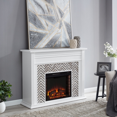 Southern Enterprises Nayelington 50 Mantel with Electric Fireplace, White/Gray