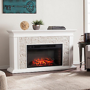 SEI Furntiure Brook Manor Faux Stacked Stone Electric Fireplace - White, , rollover
