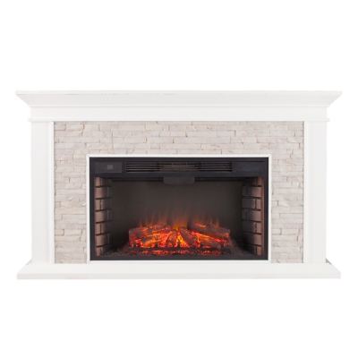 SEI Furntiure Brook Manor Faux Stacked Stone Electric Fireplace - White, , large