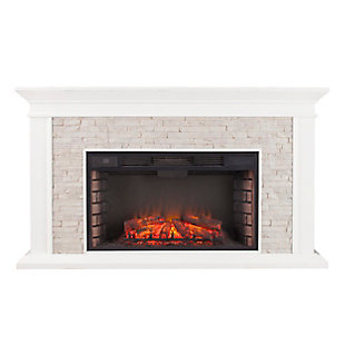 SEI Furntiure Brook Manor Faux Stacked Stone Electric Fireplace - White, , large