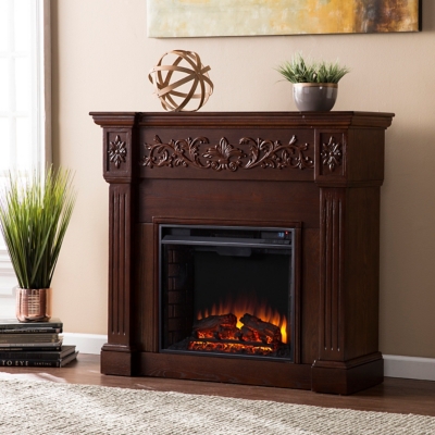 Southern Enterprises Furniture Venstinger Carved Electric Fireplace Mantel, Rich Espresso