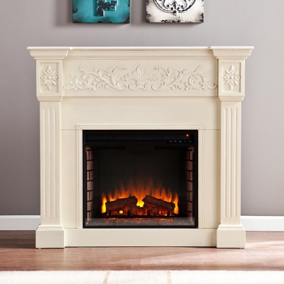 Southern Enterprises Furniture Venstinger Carved Electric Fireplace Mantel, Ivory