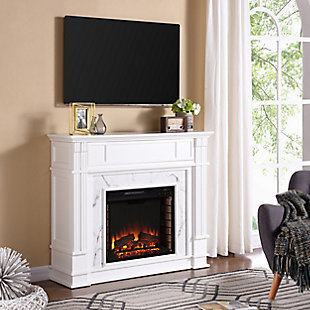 SEI Furntiure Ellisville Faux Cararra Marble Electric Media Fireplace - White, , rollover