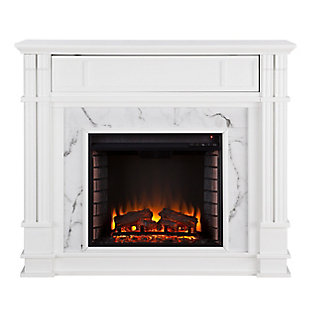 SEI Furntiure Ellisville Faux Cararra Marble Electric Media Fireplace - White, , large