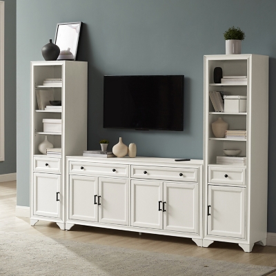 Crosley Furniture Tara 3-Piece 97 Entertainment Center, Distressed White