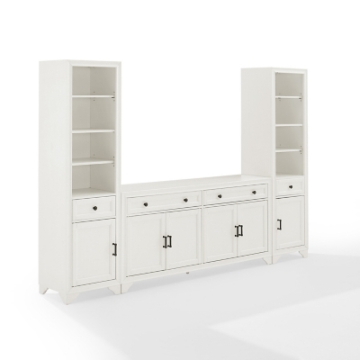 Crosley Furniture Tara 3-Piece 97" Entertainment Center, Distressed White, large