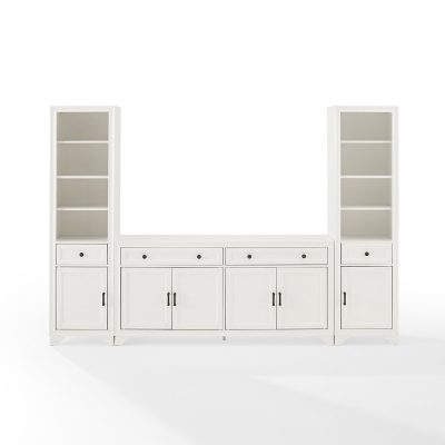 Crosley Furniture Tara 3-Piece 97" Entertainment Center, Distressed White, large