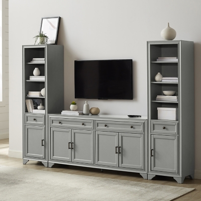 Crosley Furniture Tara 3-Piece 97 Entertainment Center, Distressed Gray