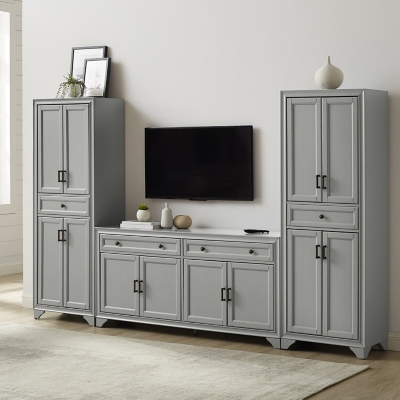 Crosley Furniture Tara 3-Piece 108" Entertainment Center, Distressed Gray, rollover