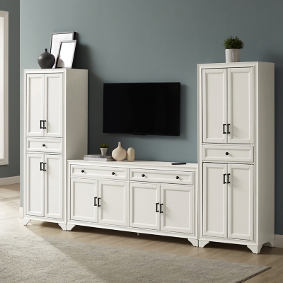 Crosley Furniture Tara 3-Piece 108 Entertainment Center, Distressed White