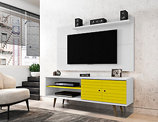 Manhattan Comfort Liberty 62.99 TV Stand and Panel in White and Yellow, White/Yellow, rollover