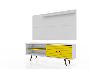 Manhattan Comfort Liberty 62.99 TV Stand and Panel in White and Yellow, White/Yellow, large