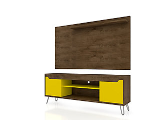 Manhattan Comfort Baxter 62.99 TV Stand and Liberty Panel in Brown and Yellow, Brown/Yellow, large