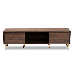 Landen Walnut Brown and Gold Finished Wood TV Stand, , large
