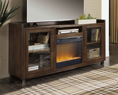 Starmore 70 TV Stand with Electric Fireplace for Mid Size Rooms, Brown