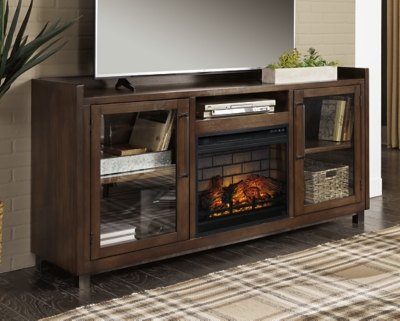 Starmore 70 TV Stand with Electric Fireplace for Larger Rooms, Brown