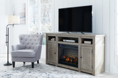 "Moreshire 72" TV Stand with Electric Fireplace", Bisque