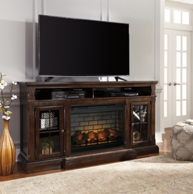 Roddinton 72 TV Stand with Electric Fireplace, Dark Brown