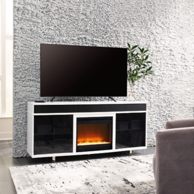 "Gardoni 72" TV Stand with Electric Fireplace", White/Black