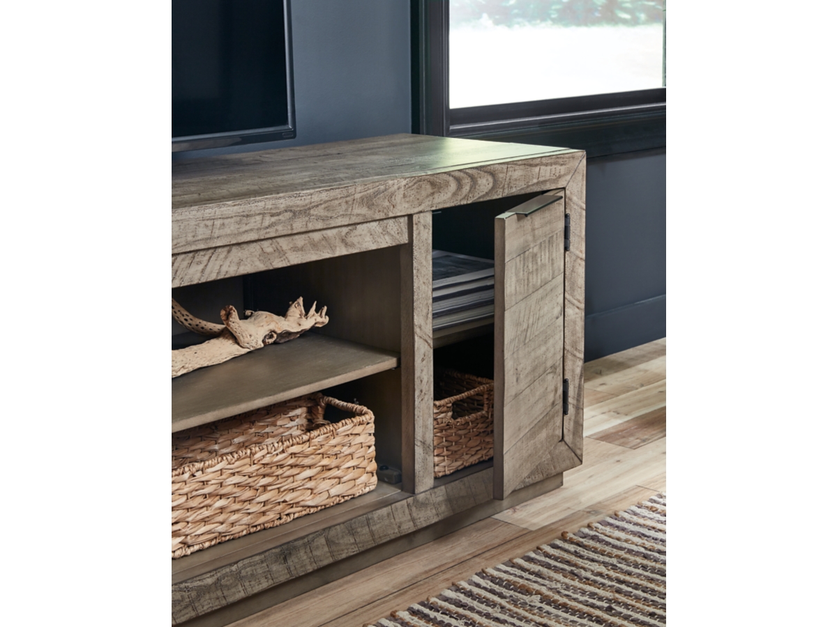 Krystanza TV Stand with Fireplace - Weathered Gray