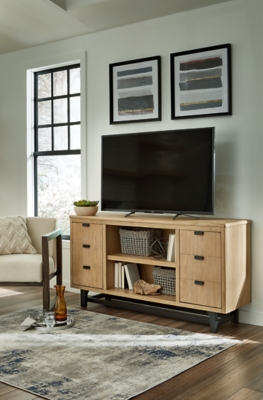 Freslowe 67 TV Stand, Light Brown/Black