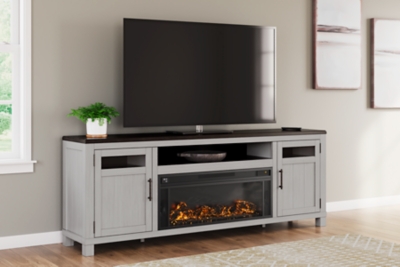 Darborn 88 TV Stand with Electric Fireplace, Gray/Brown