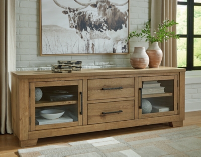 Galliden 80" TV Stand, Light Brown, rollover