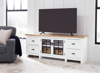 Ashbryn 74 TV Stand, White/Natural